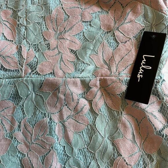 Lulu's Loving Thoughts Light Blue & Pink Halter Neck Lace Mini Dress Size M - Picture 15 of 16
